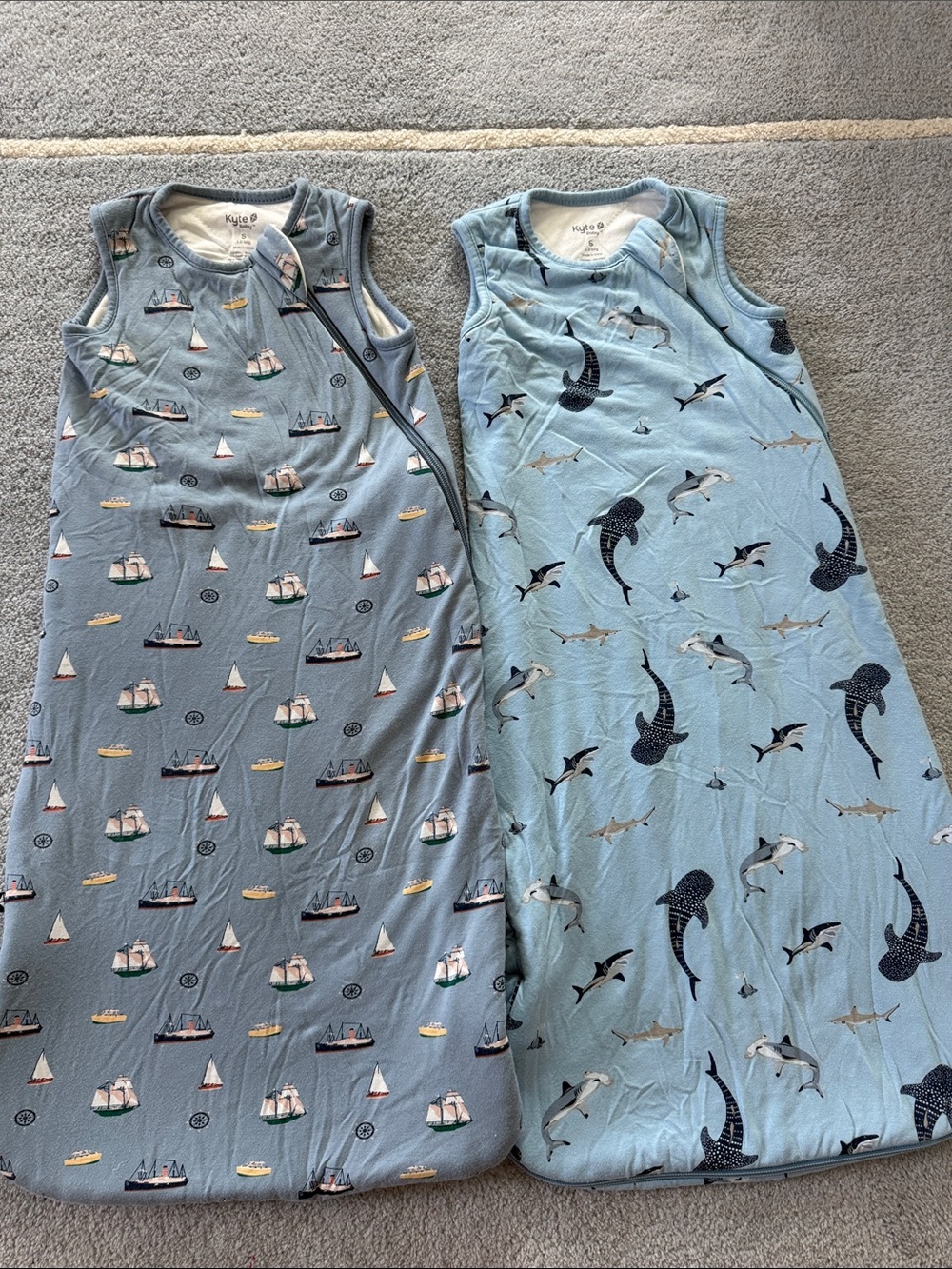 Kyte BABY Light Blue Nautical & Shark Print Sleeveless Sleep Sacks!